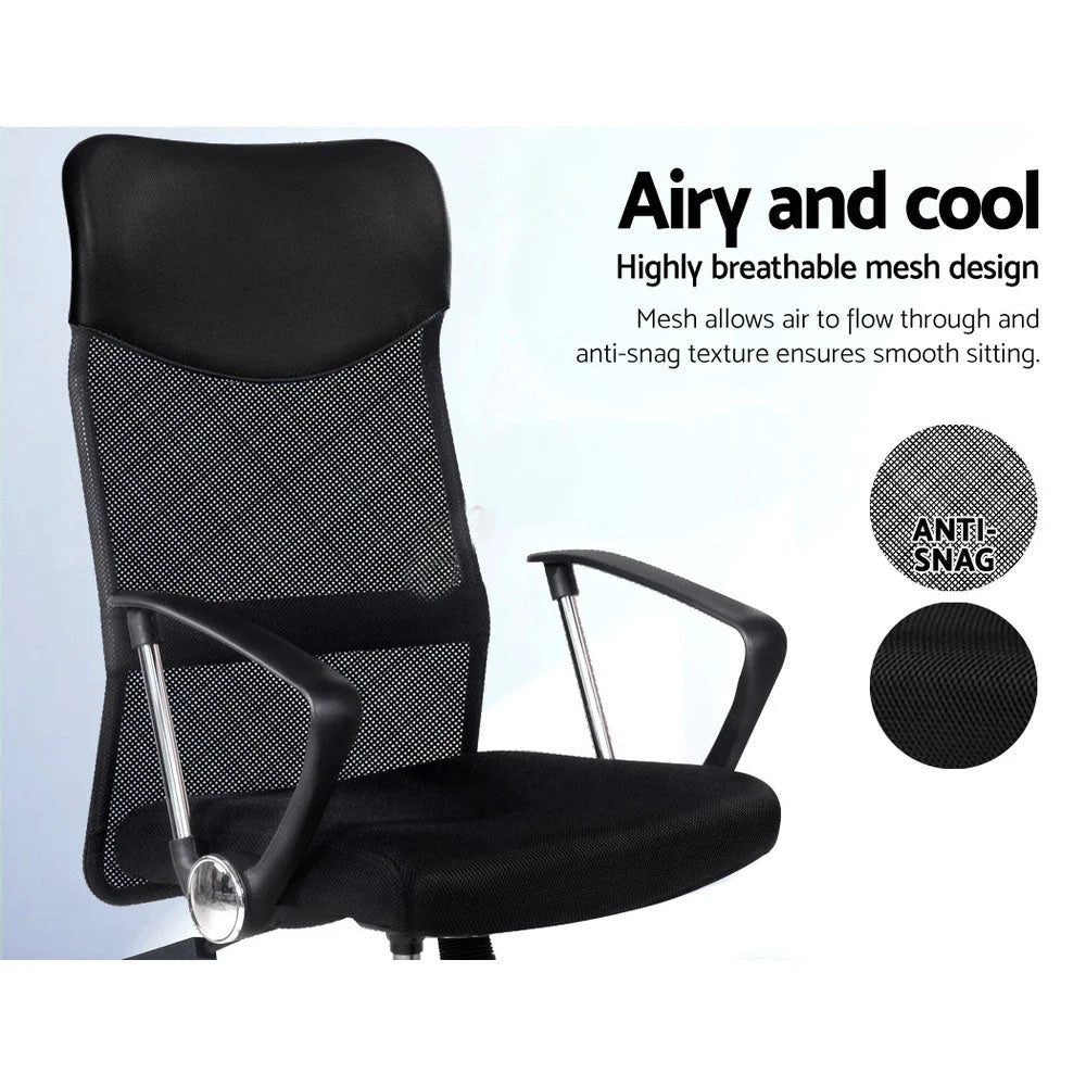PU Leather Mesh High Back Office Chair - Black - Office