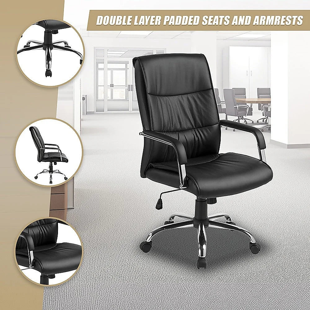 PU Leather Office Chair Executive Padded - Black - Office