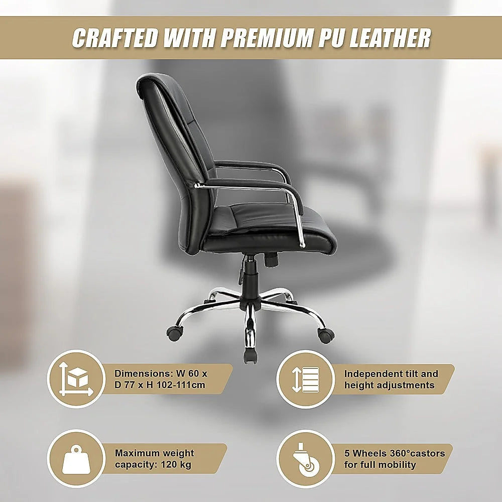 PU Leather Office Chair Executive Padded - Black - Office