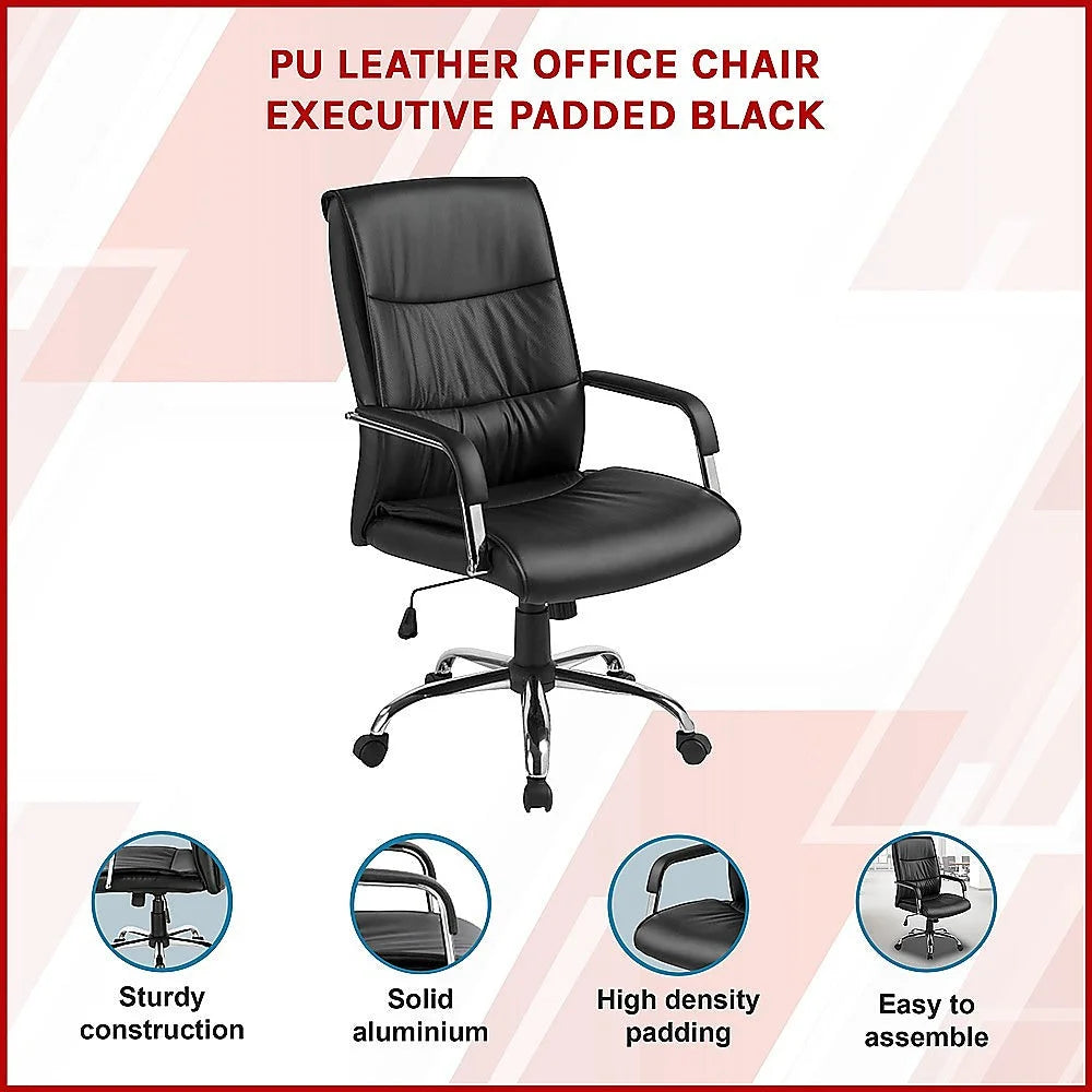 PU Leather Office Chair Executive Padded - Black - Office