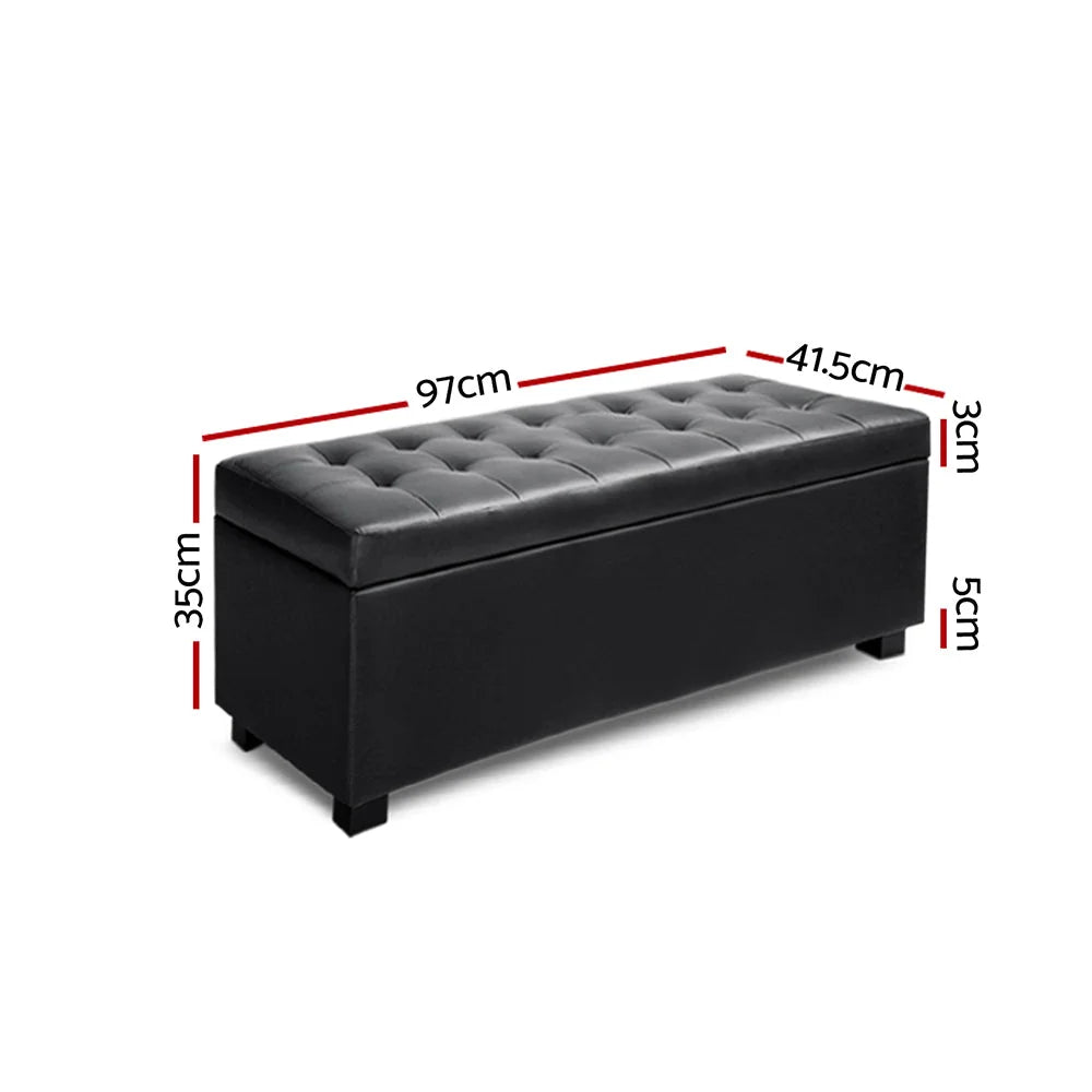 PU Leather Ottoman Storage Black - Bedroom