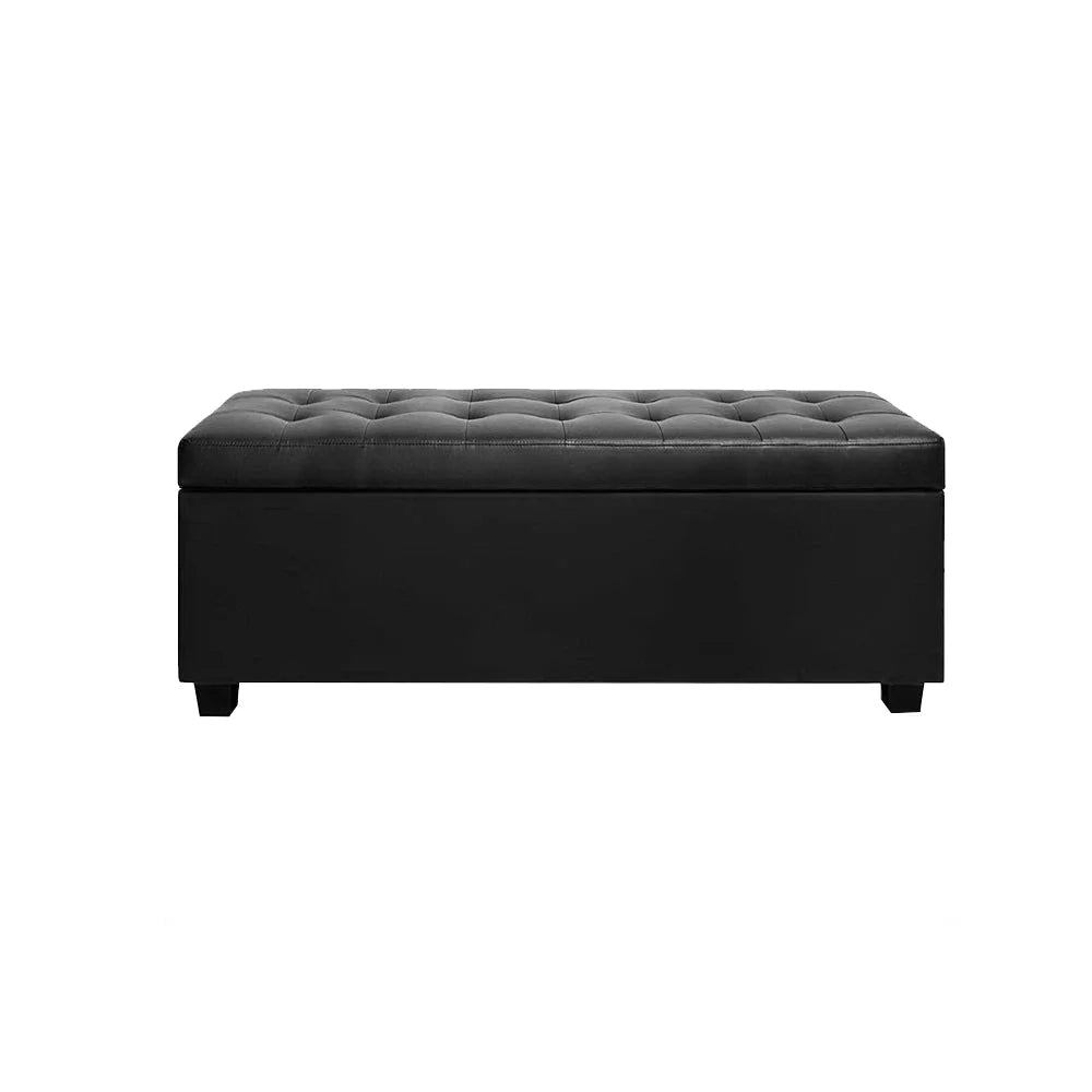 PU Leather Ottoman Storage Black - Bedroom