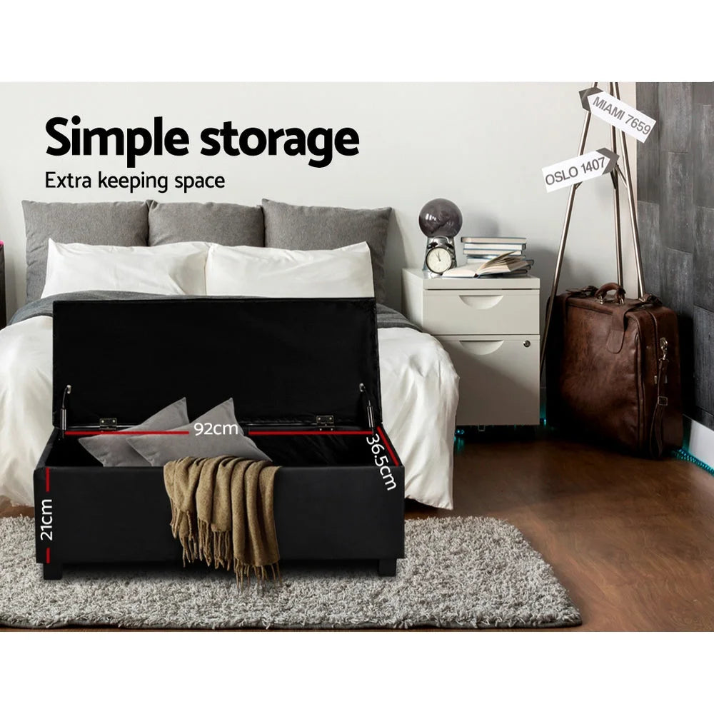 PU Leather Ottoman Storage Black - Bedroom