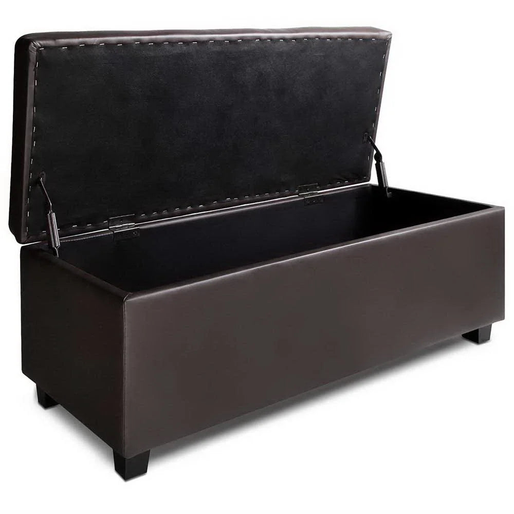 PU Leather Ottoman Storage Brown - Bedroom
