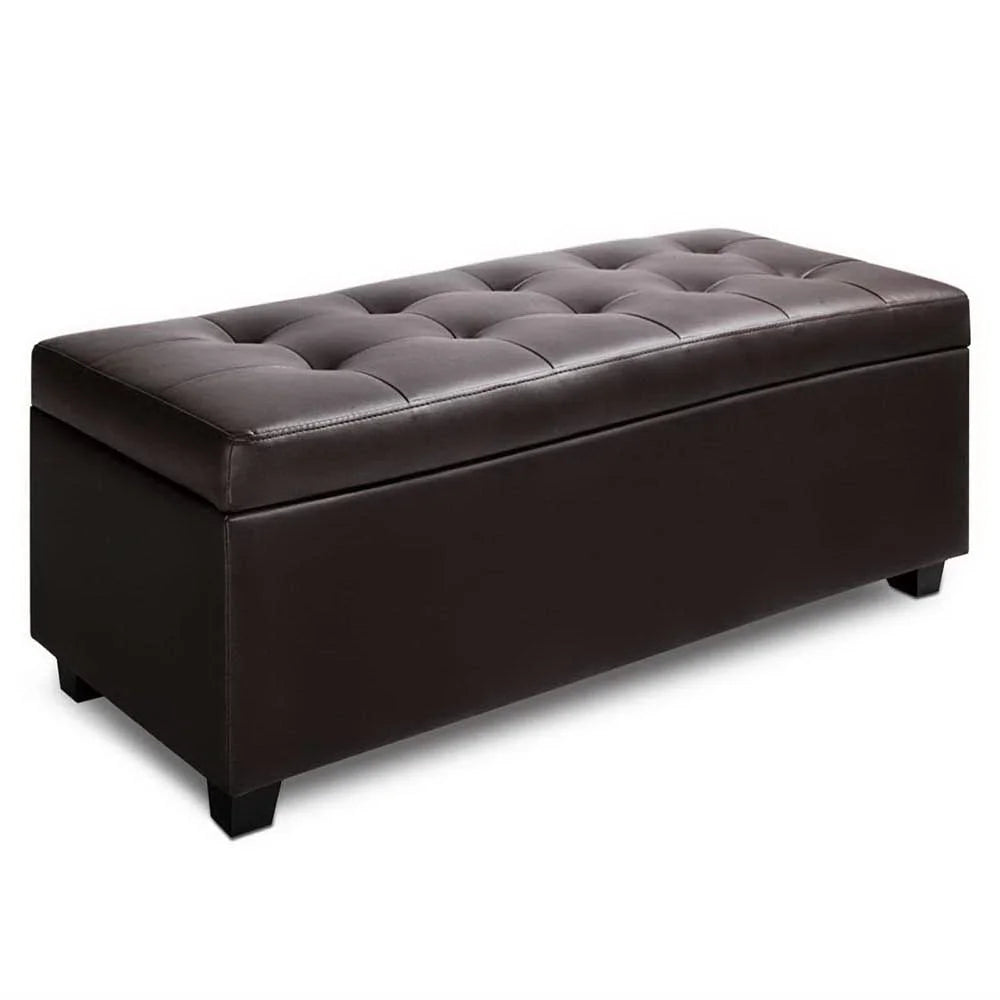 PU Leather Ottoman Storage Brown - Bedroom