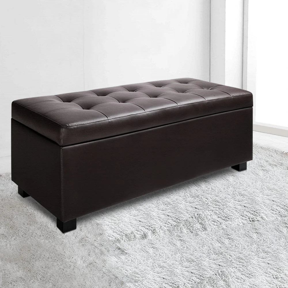 PU Leather Ottoman Storage Brown - Bedroom