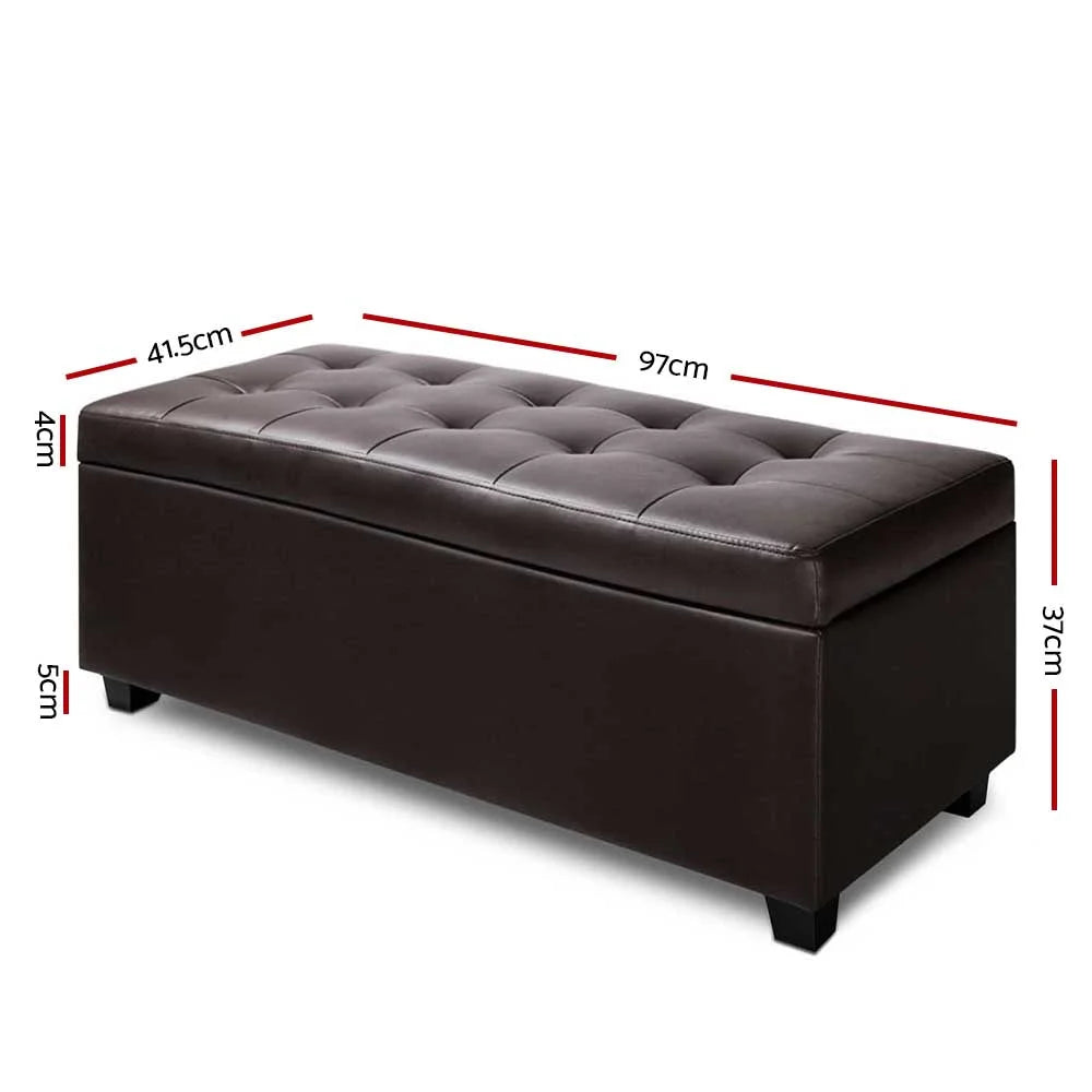 PU Leather Ottoman Storage Brown - Bedroom