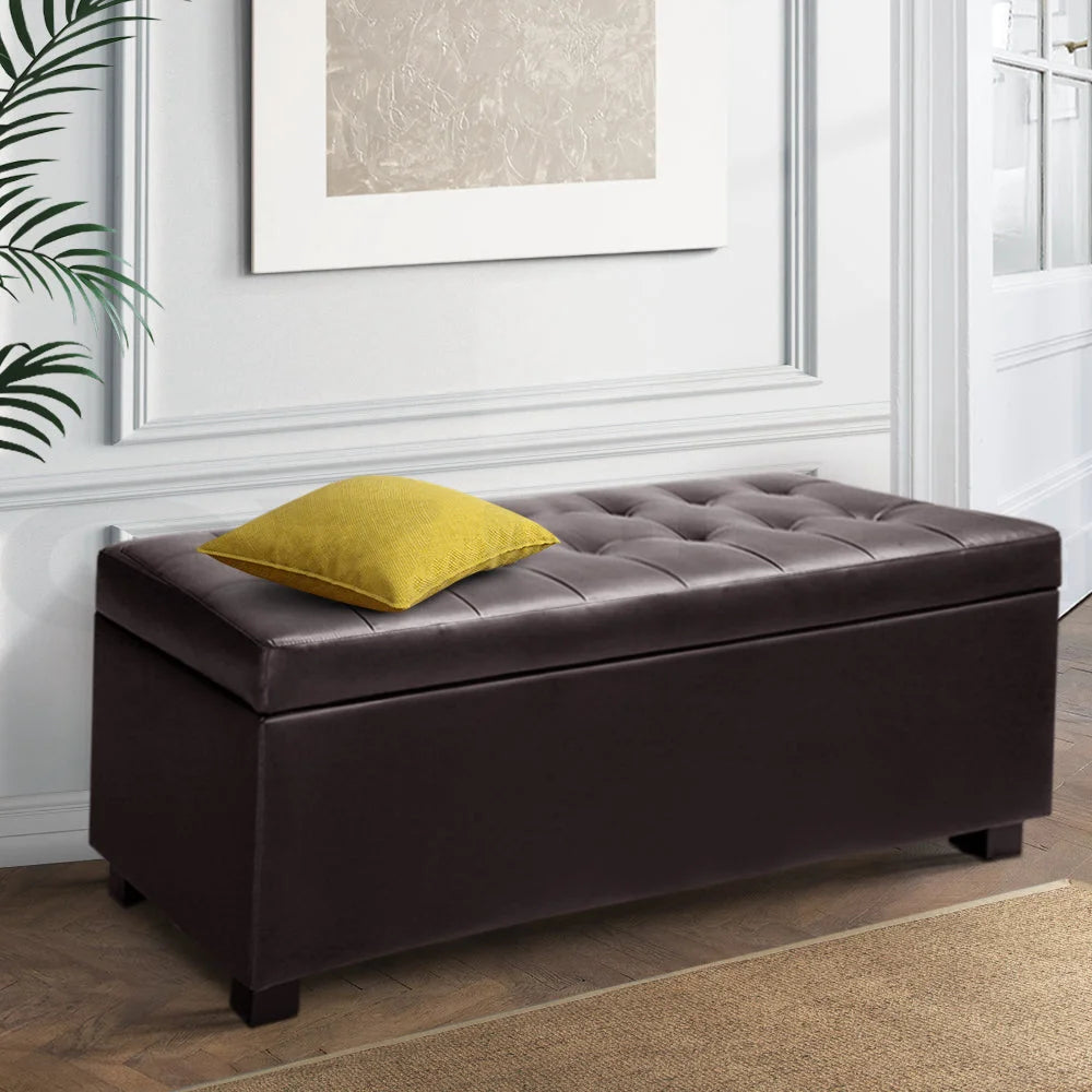 PU Leather Ottoman Storage Brown - Bedroom