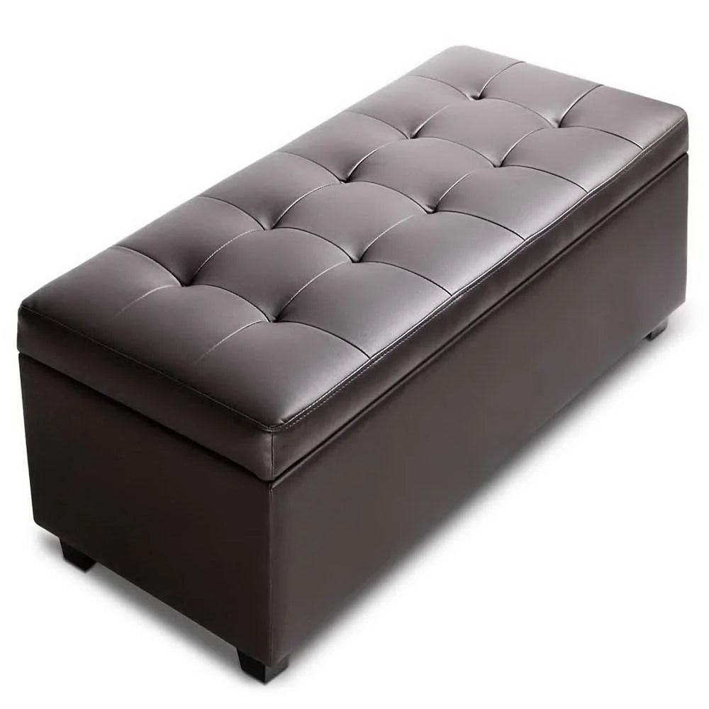 PU Leather Ottoman Storage Brown - Bedroom