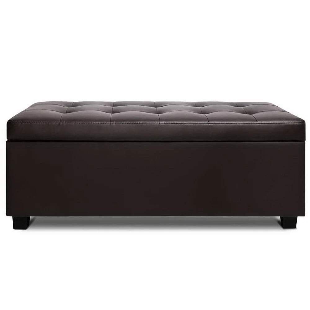 PU Leather Ottoman Storage Brown - Bedroom