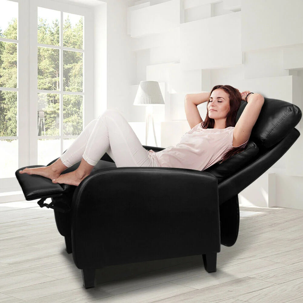 PU Leather Reclining Armchair - Black - Living Room
