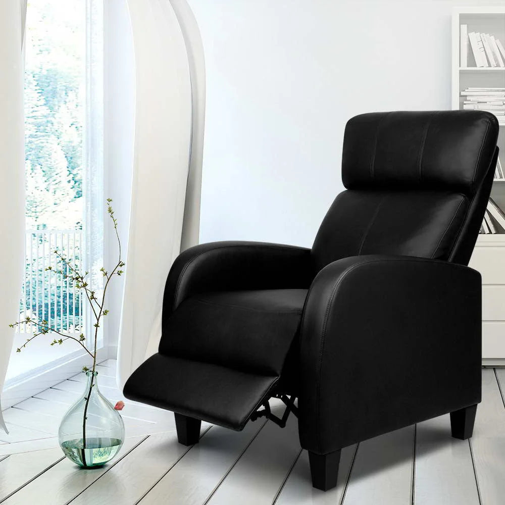 PU Leather Reclining Armchair - Black - Living Room