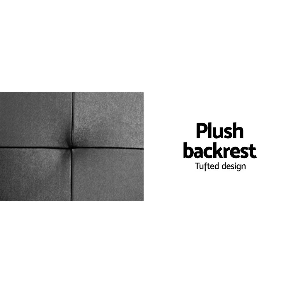 PU Leather Sofa Bed 3 Seater - Black - Sofa Beds