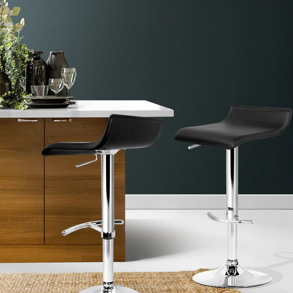 PU Leather Wave-Style Bar Stools (Set of 2) Black - Bar