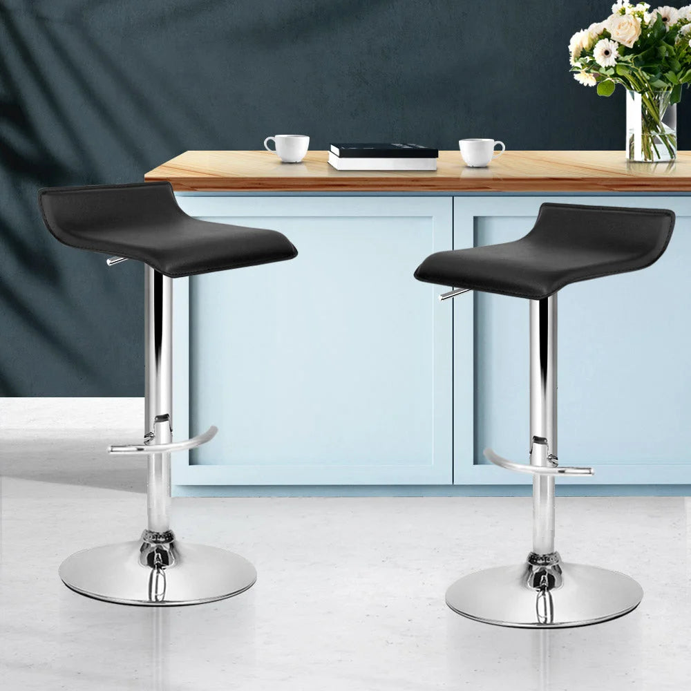 PU Leather Wave-Style Bar Stools (Set of 2) Black - Bar