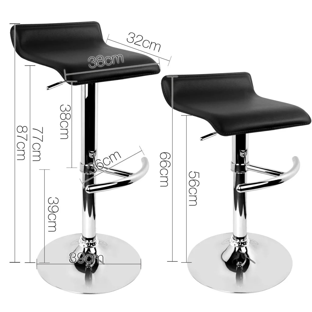 PU Leather Wave-Style Bar Stools (Set of 2) Black - Bar