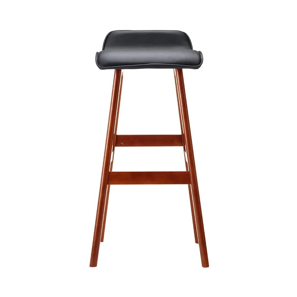 PU Leather Wave-Style Bar Stools (Set of 2) Wood Black