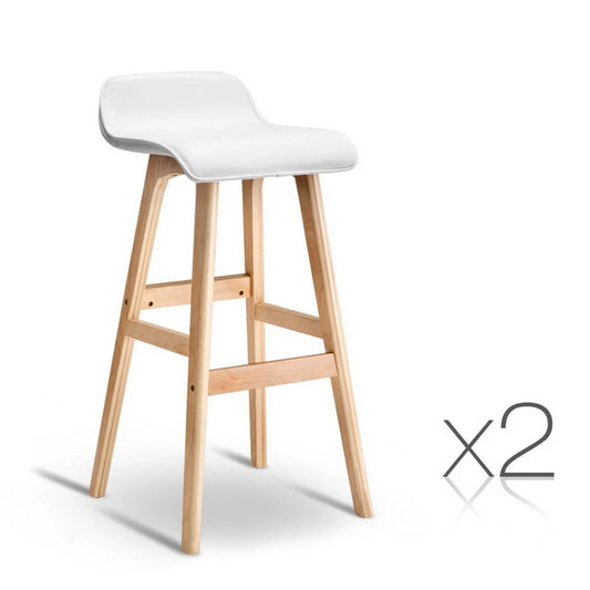 PU Leather Wave-Style Bar Stools (Set of 2) Wood White