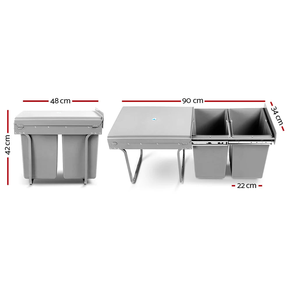 Pull-Out Bin 20L x 2 Grey - Kitchen Bins