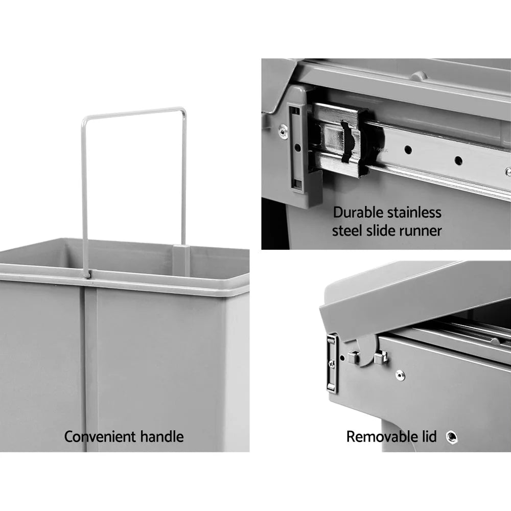 Pull-Out Bin 20L x 2 Grey - Kitchen Bins