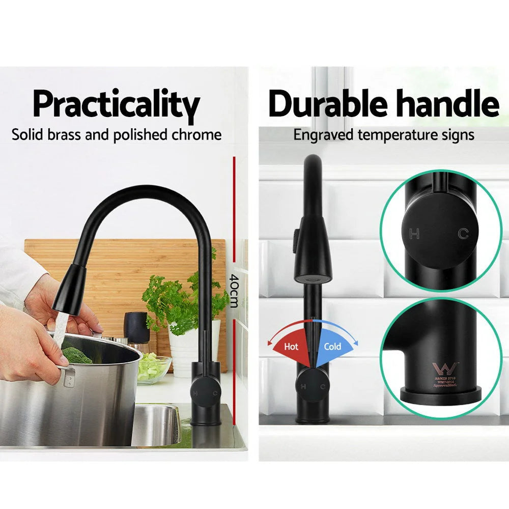 Pull-Out Mixer Faucet Tap Black - Cefito