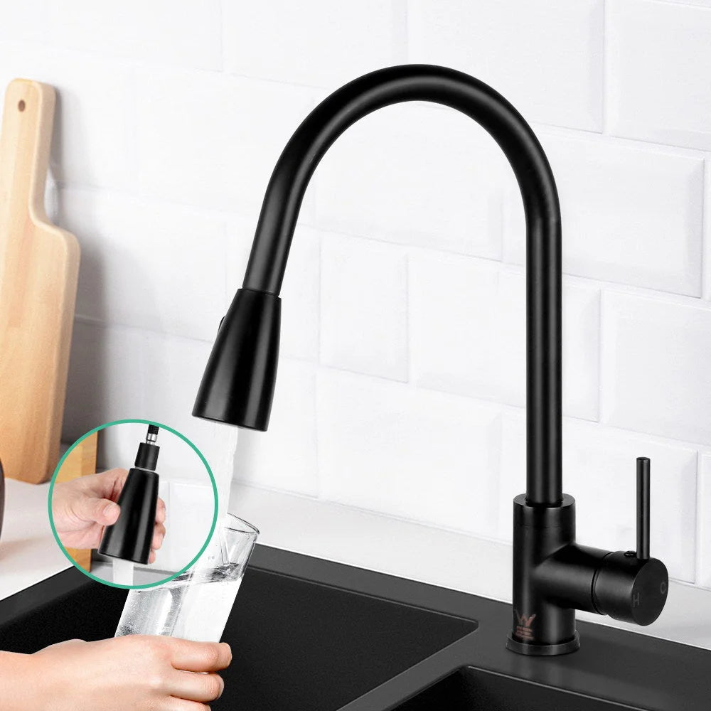 Pull-Out Mixer Faucet Tap Black - Cefito