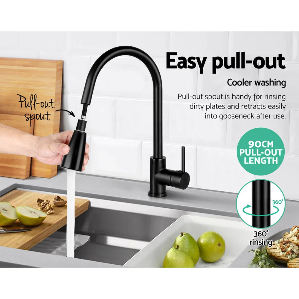 Pull-Out Mixer Faucet Tap Black - Cefito