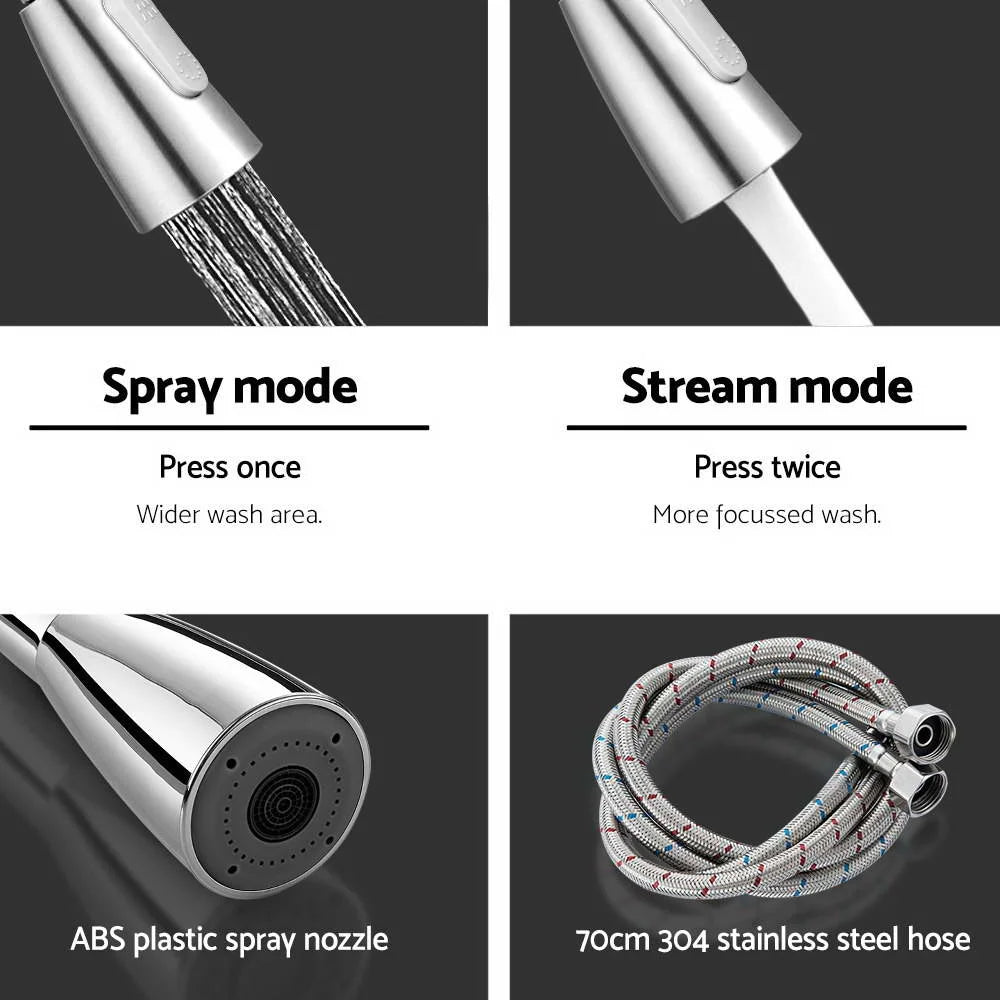 Pull-Out Mixer Faucet Tap Silver - Cefito