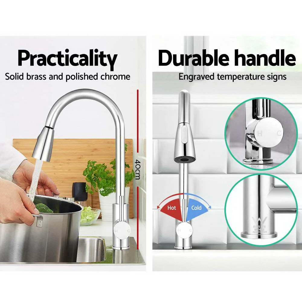 Pull-Out Mixer Faucet Tap Silver - Cefito