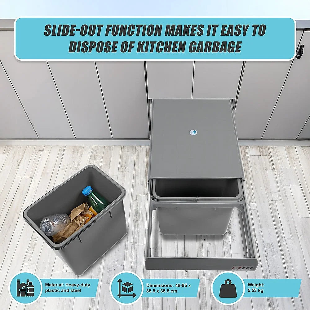 Pull Out Trash Bin Set of 2 15L Dual Kitchen Garbage Waste