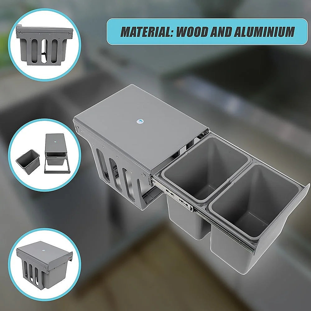 Pull Out Trash Bin Set of 2 15L Dual Kitchen Garbage Waste
