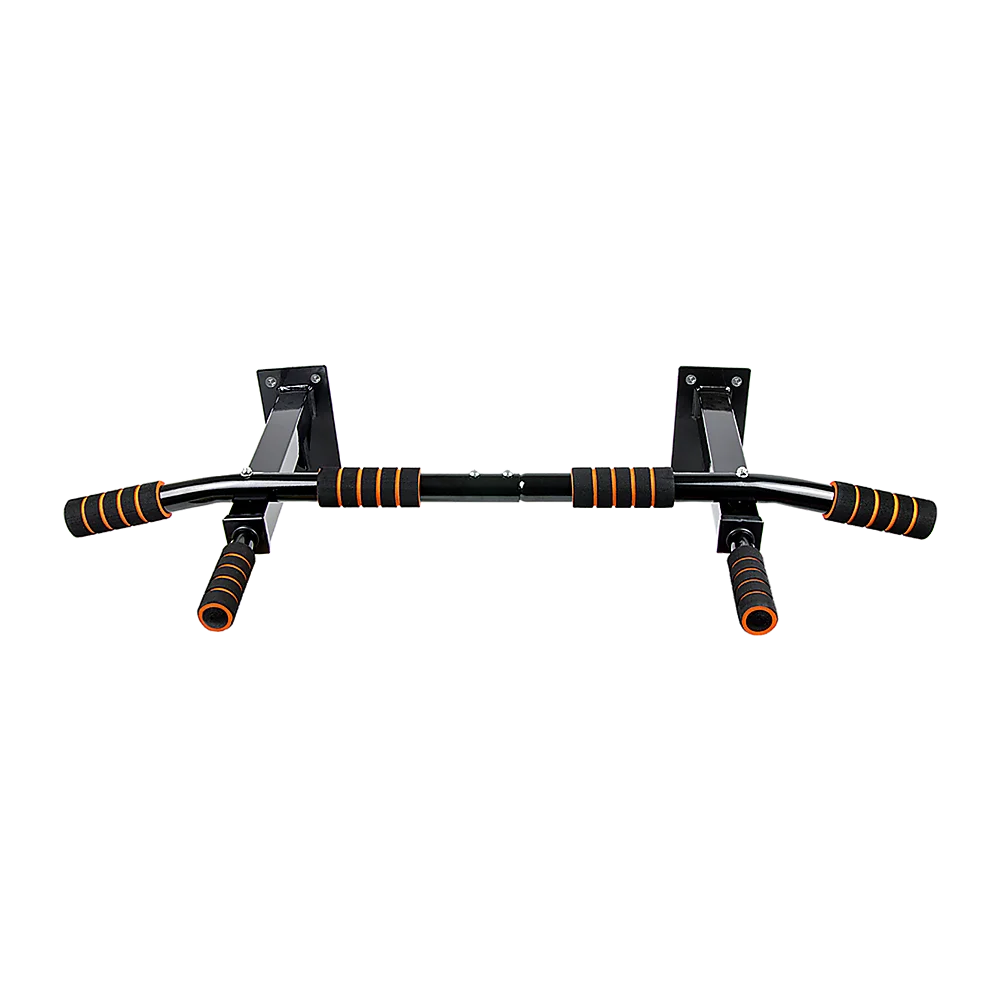 Pull up bar with caster wheels and side handle rail