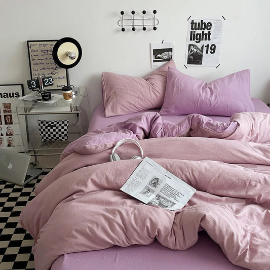 Purple 1.5m Bed Fitted Sheet Set with 200x230cm Duvet Cover