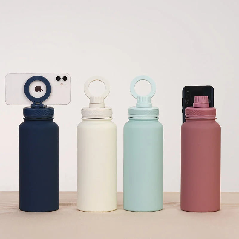 Purple 1L Stainless Steel Water Bottle with Magnetic Phone