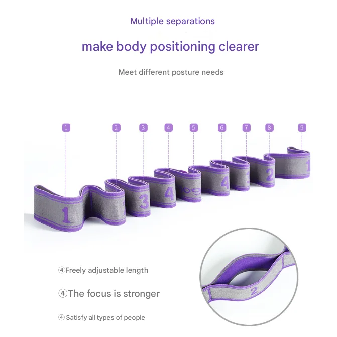 Purple 9-Loop Yoga Stretch Strap - Numbered Band