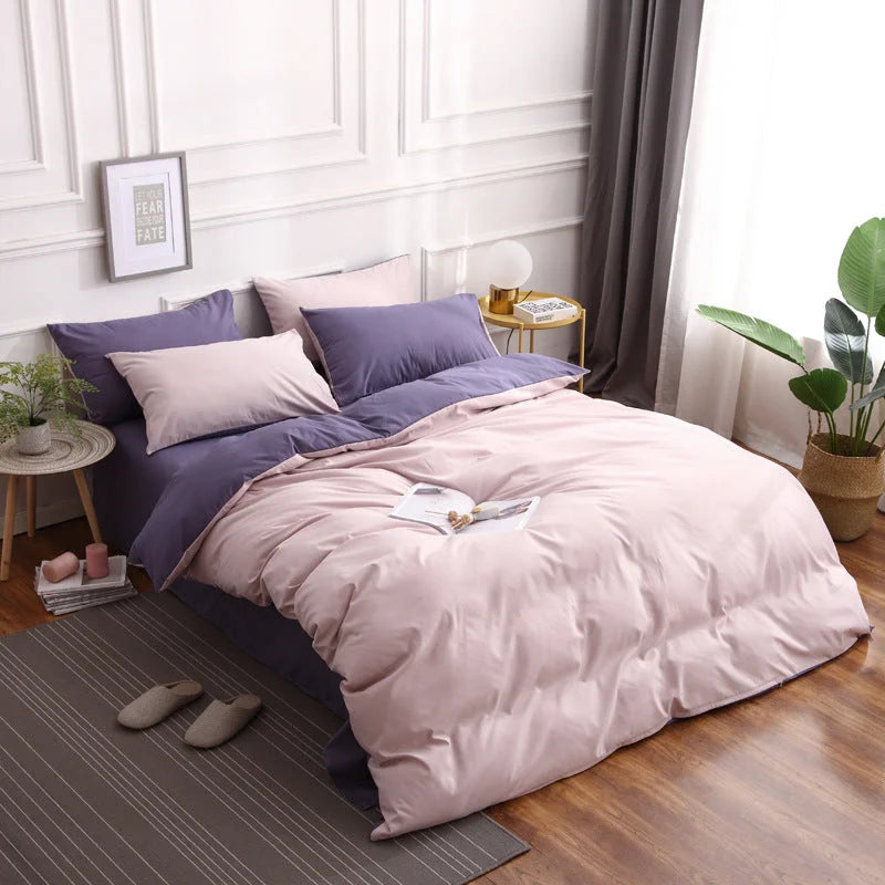 Purple And Pink Stitching Ultra-Soft Solid Color 4-Piece