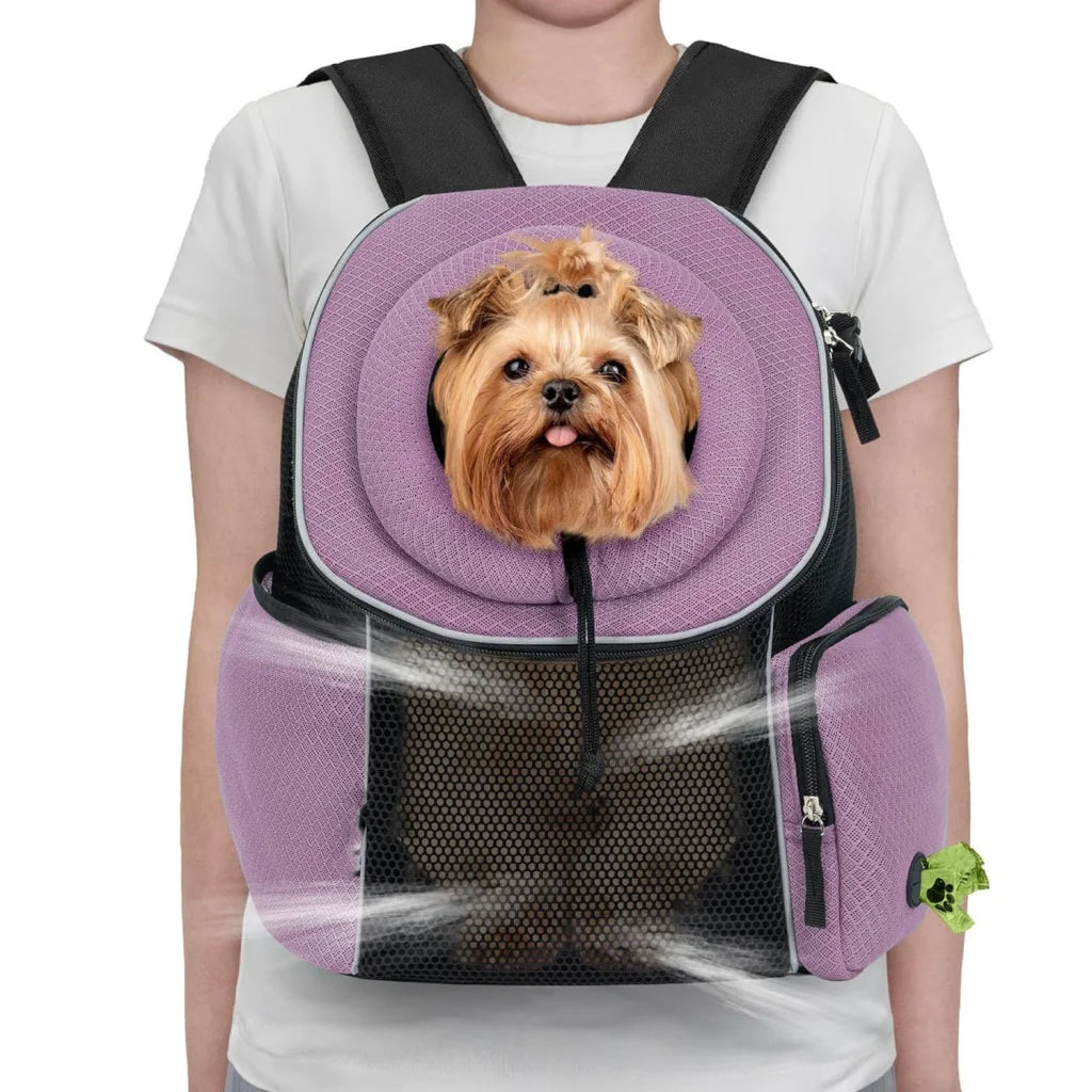 Purple Breathable Mesh Pet Carrier Backpack - Head-Out