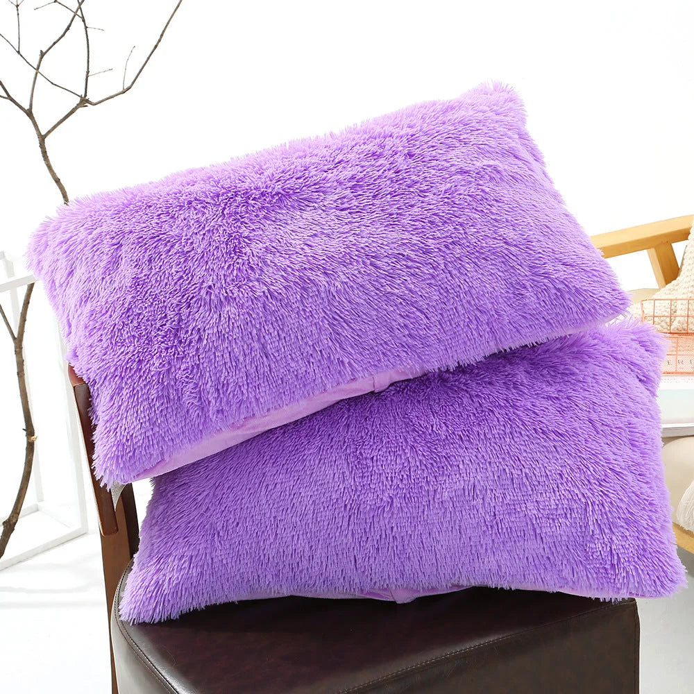 Purple Faux Fur Pillowcase Set - Crystal Velvet Plush Throw