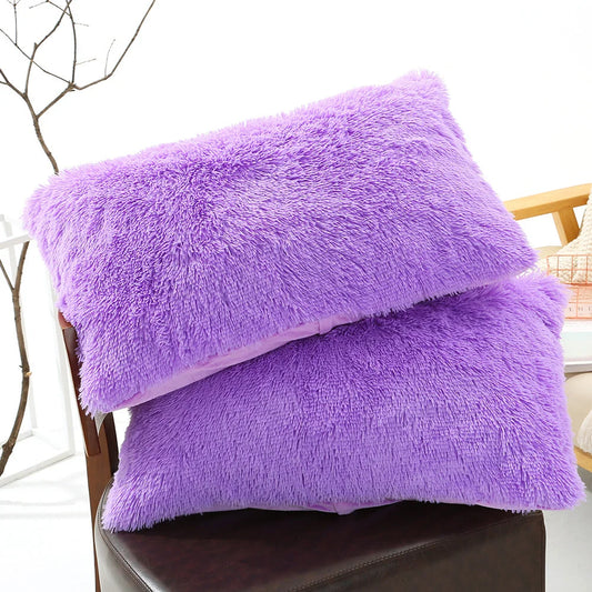 Purple Faux Fur Pillowcase Set - Crystal Velvet Plush Throw