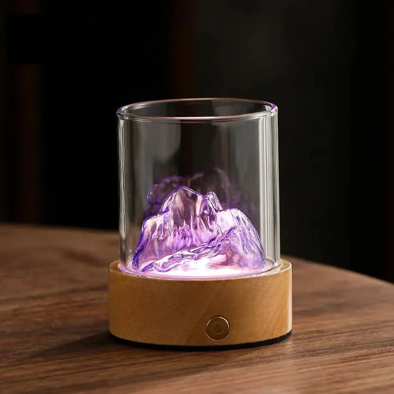 Purple LED Glass Night Light with Mountain Design USB