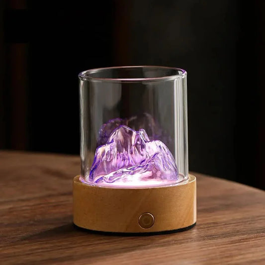 Purple LED Glass Night Light with Mountain Design USB