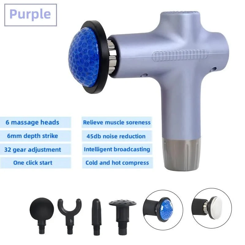 Purple Mini 4-Head Deep Tissue Massage Gun - Portable