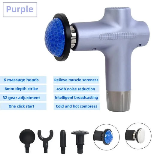 Purple Mini 4-Head Deep Tissue Massage Gun - Portable