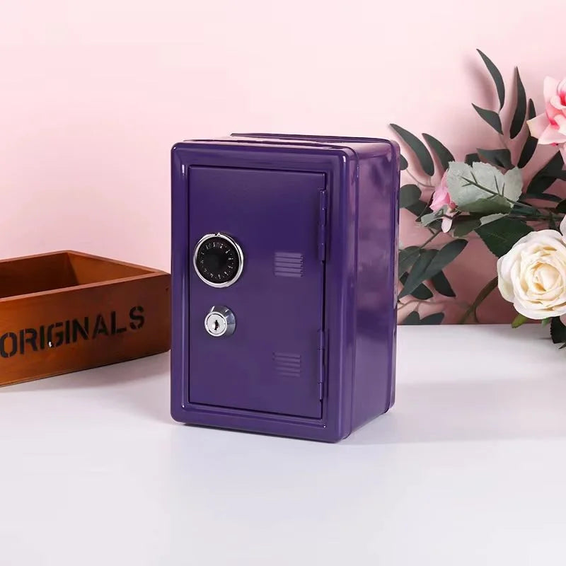 Purple Mini Metal Safe Box with Combination Lock and Key