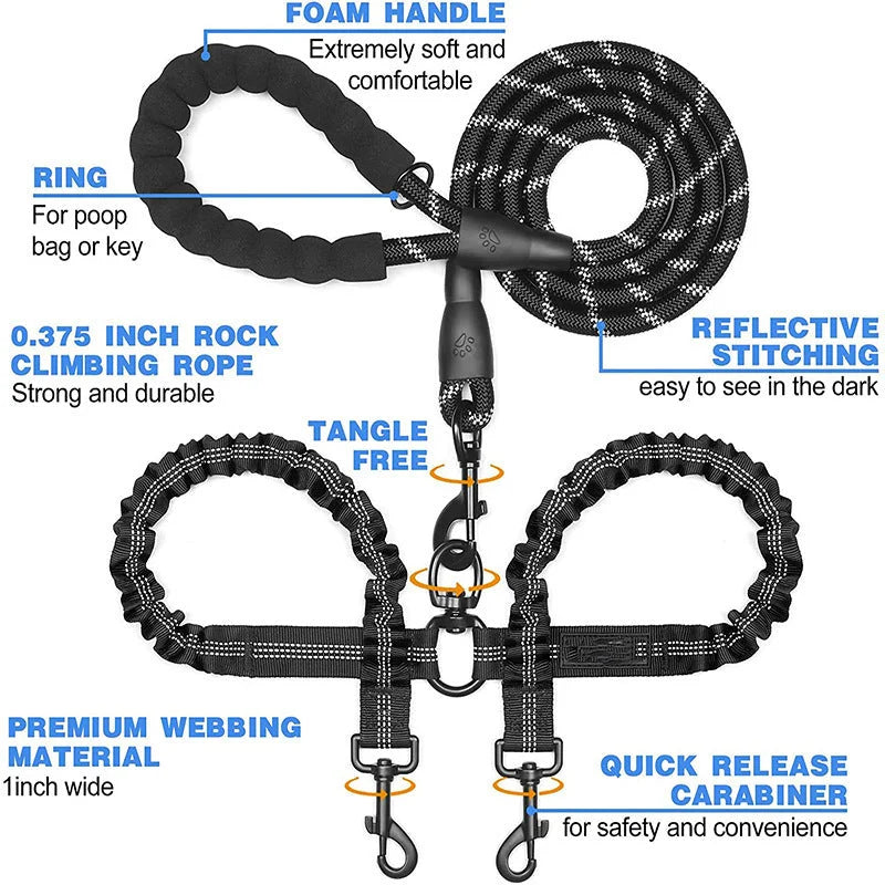 Purple Pet Double-Ended Rope + 1.5M Leash - Easy to walk