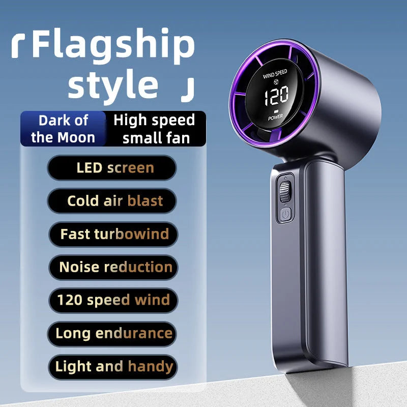 Purple Portable Handheld Fan with 120-Speed Display - USB