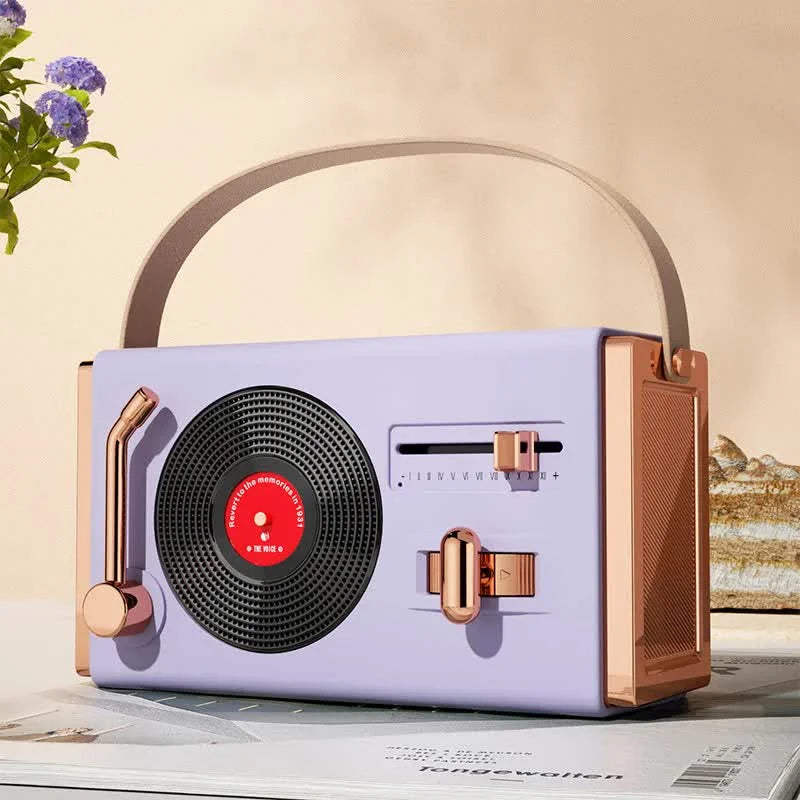 Purple Retro Record Player Style Bluetooth Speaker