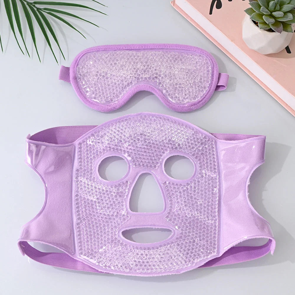 Purple Reusable Cooling Gel Bead Face Mask and Eye Mask Set
