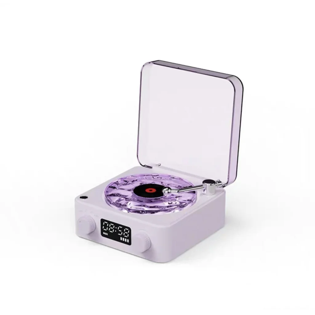 Purple Waves Retro Bluetooth Speaker Clock with Ambient