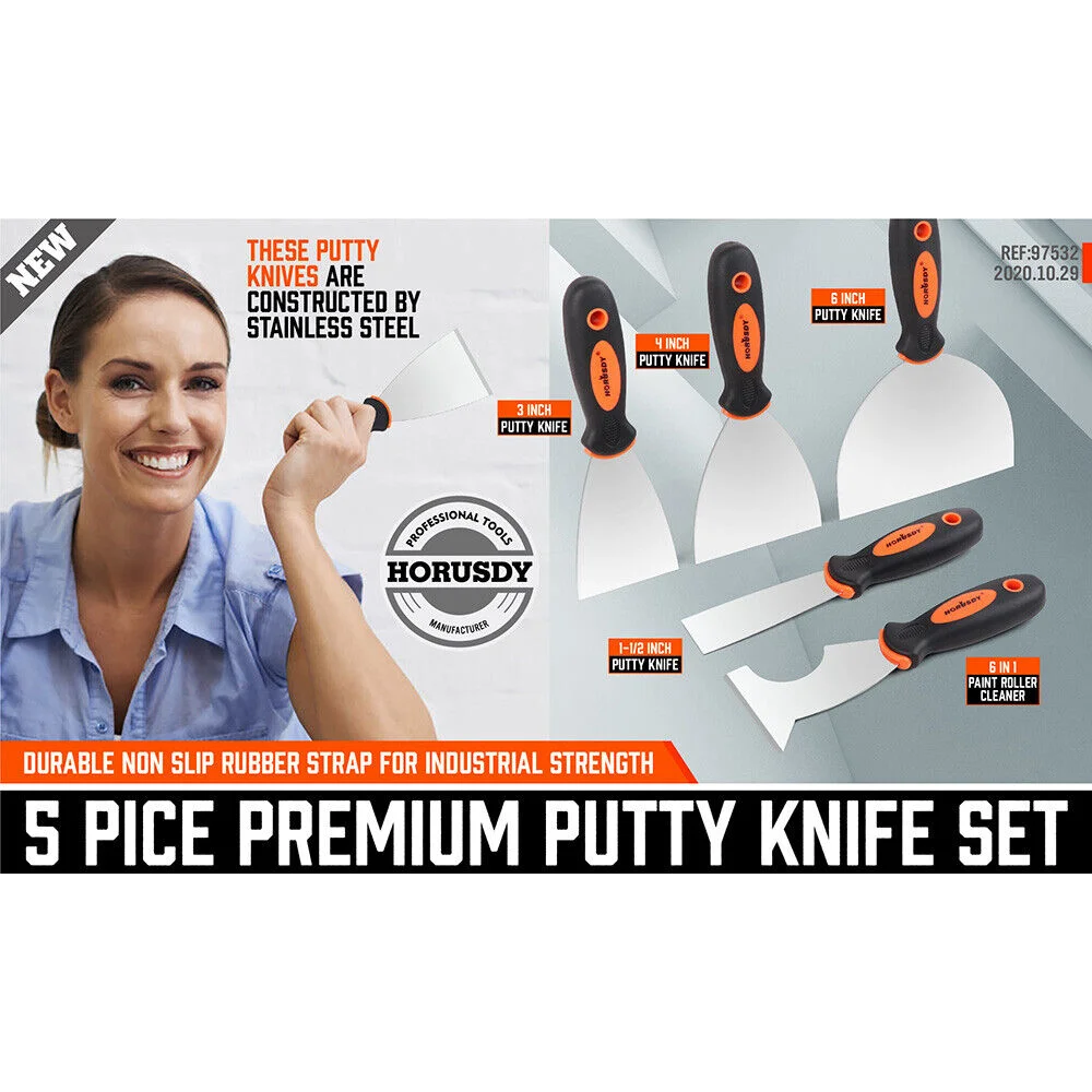 Putty Knife Set 5Pc Stainless Steel Joint Wall Scraper
